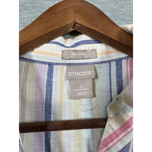 Chicos Womens No Iron 100% Linen Mix Striped Button Up Shirt Size 12/14 L - Picture 2 of 4